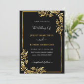 Golden Black Wedding Invitation Gold Leaves Lijst (Staand voorkant)