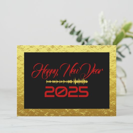 Golden & black wish card New Year met sound wave Feestdagenkaart (Staand voorkant)