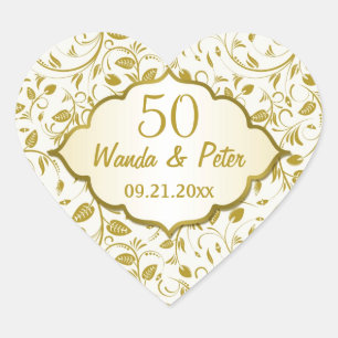 Golden bladeren 50th Wedding Jubileum Hart Sticker
