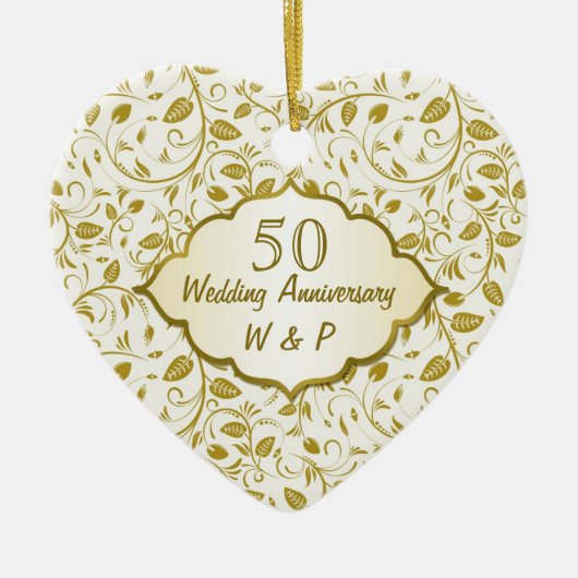 Golden bladeren 50th Wedding Jubileum Keramisch Ornament (Voorkant)