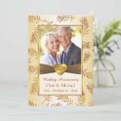 Golden bladeren, hart 50th Wedding Jubileum Kaart (Staand voorkant)