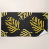 Golden bladeren op zwarte achtergrond strandlaken (Voorkant)