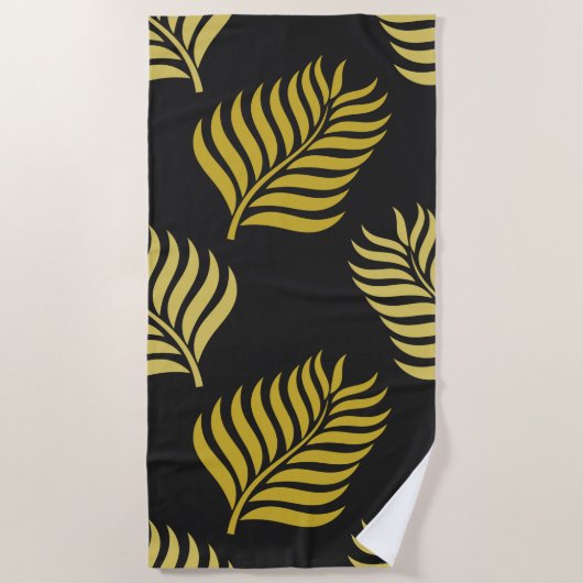 Golden bladeren op zwarte achtergrond strandlaken (Voorkant)