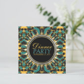 Golden Blauwgroen New age Bohemian Dinner Party no Kaart (Staand voorkant)