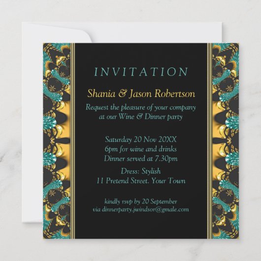 Golden Blauwgroen New age Bohemian Dinner Party no Kaart (Achterkant)