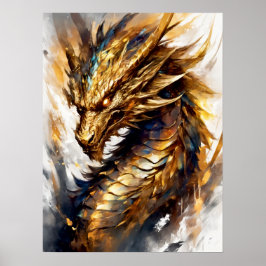 Golden Blaze: Abstracte draak Poster
