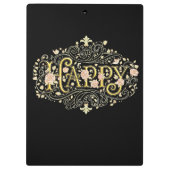 Golden Bliss: Elegant Floral Happy Klembord (Achterkant)