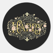 Golden Bliss: Elegant Floral Happy Ronde Sticker (Voorkant)