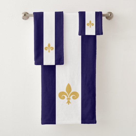 Golden bloem op marineblauw en witte streep bad handdoek (Insitu)