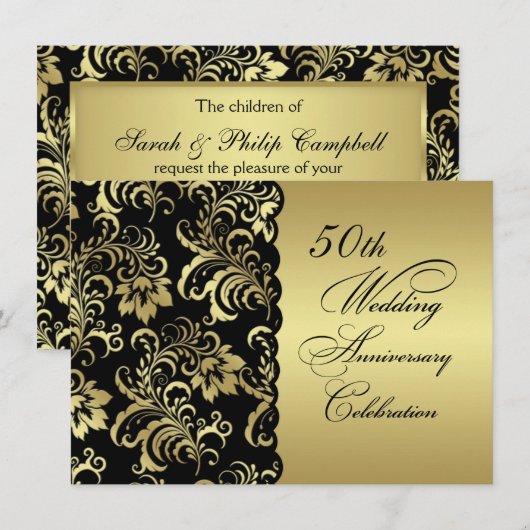 Golden bloemen 50th Wedding Jubileum Uitnodiging (Voorkant / Achterkant)