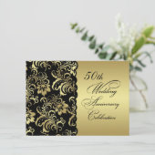 Golden bloemen 50th Wedding Jubileum Uitnodiging (Staand voorkant)