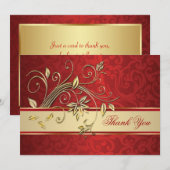 Golden bloemen op rood kleed Dank je Bedankkaart (Voorkant / Achterkant)