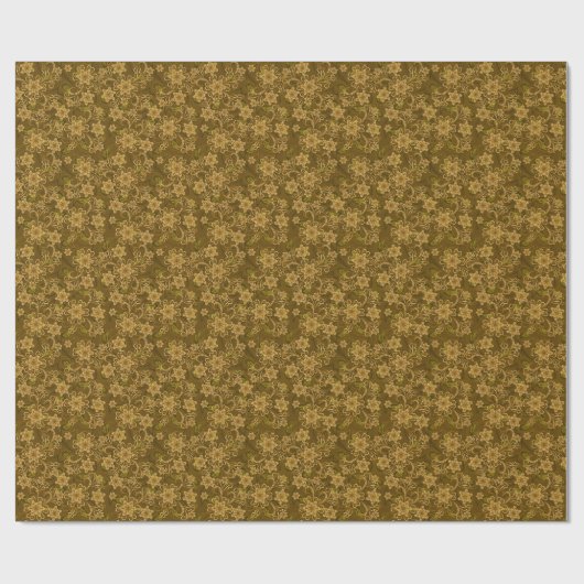 Golden  bloempatroon cadeaupapier (Vlak)