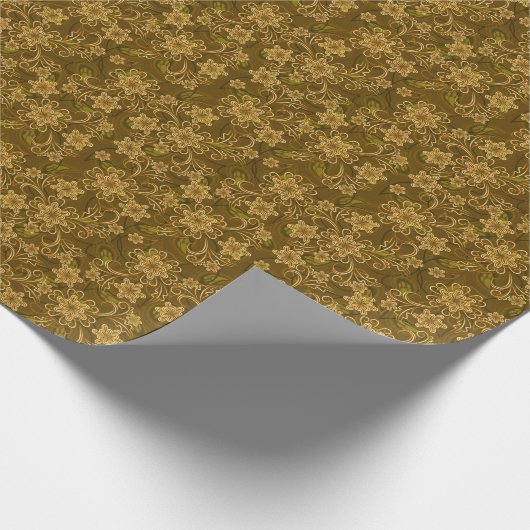 Golden  bloempatroon cadeaupapier (Hoek)