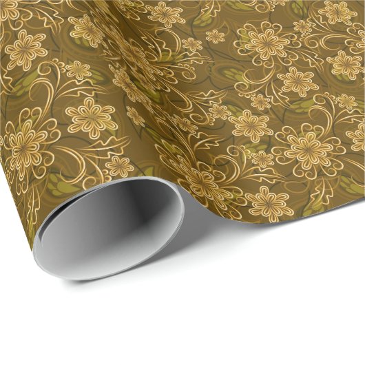 Golden  bloempatroon cadeaupapier (Rol Hoek)