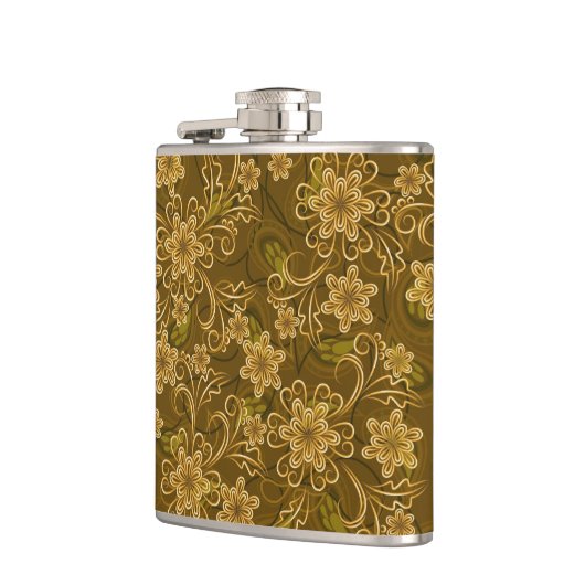 Golden  bloempatroon heupfles (Links)