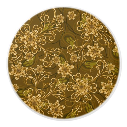 Golden bloempatroon keramische knop (Voorkant)
