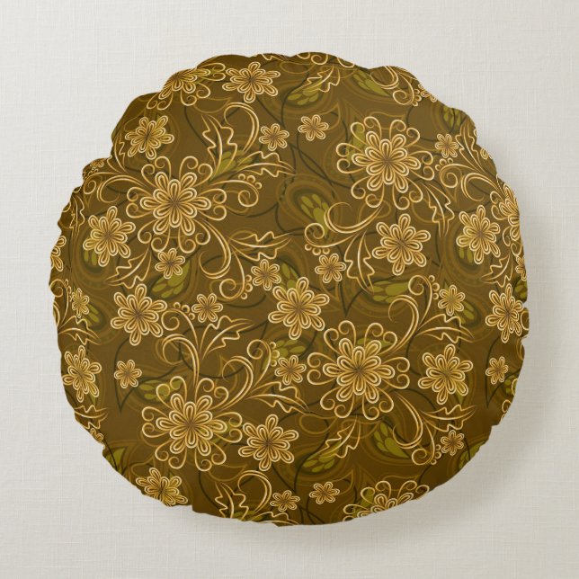 Golden  bloempatroon rond kussen (Voorkant)