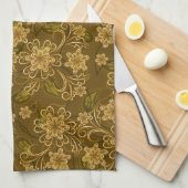 Golden  bloempatroon theedoek (Quarter Fold)