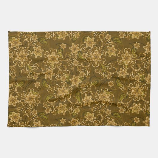 Golden  bloempatroon theedoek (Horizontaal)