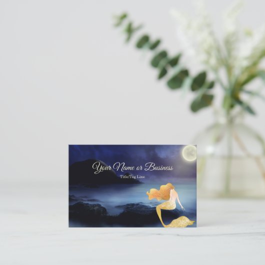 Golden Blond Mermaid Full Moon Lagoon Beach Visitekaartje (Staand voorkant)