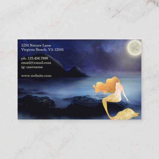 Golden Blond Mermaid Full Moon Lagoon Beach Visitekaartje (Achterkant)