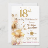 Golden Bloom - bloemig elegant modern 18e verjaard Kaart (Voorkant)