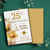 Golden Bloom - bloemig elegant modern 25e verjaard Kaart