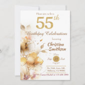 Golden Bloom - bloemig elegant modern 55e verjaard Kaart (Voorkant)