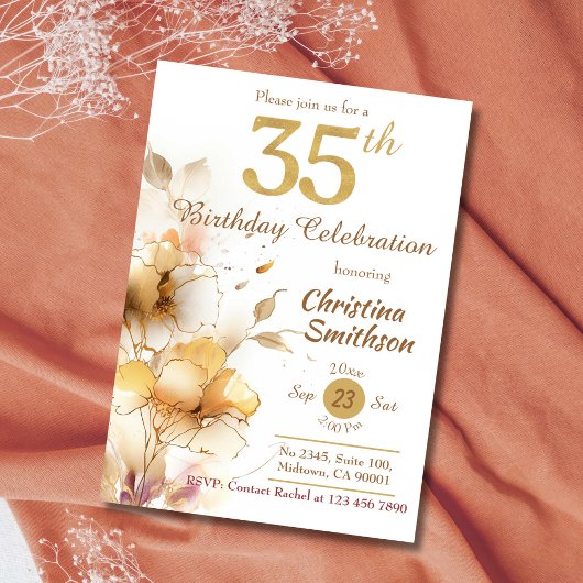 Golden Bloom - bloemige elegante moderne 35e verja Kaart