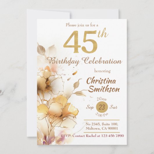 Golden Bloom - bloemige elegante moderne 45e verja Kaart (Voorkant)