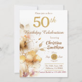 Golden Bloom - bloemige elegante moderne 50e verja Kaart (Voorkant)