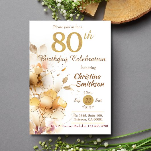 Golden Bloom - bloemige elegante moderne 80e verja Kaart