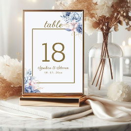 Golden Bloom: Blue & White Floral Wedding  Kaart