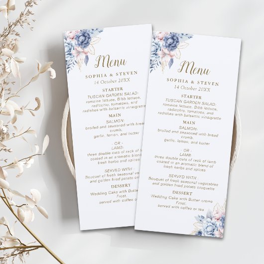 Golden Bloom: Blue & White Floral Wedding  Programmakaart