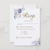 Golden Bloom: Blue & White Floral Wedding RSVP Kaartje (Voorkant)