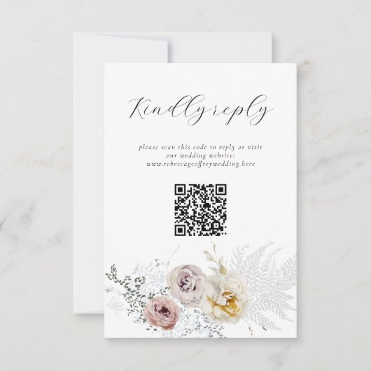 Golden Bloom Delicate Floral Calligraphy QR Code RSVP Kaartje (Voorkant)