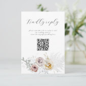 Golden Bloom Delicate Floral Calligraphy QR Code RSVP Kaartje (Staand voorkant)