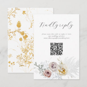 Golden Bloom Delicate Floral Calligraphy QR Code RSVP Kaartje