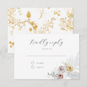 Golden Bloom Delicate Floral Calligraphy Wedding R RSVP Kaartje