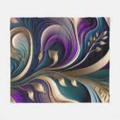 Golden Bloom - Diepe Paarse en Blauwgroen Abstract Fleece Deken (Voorkant (Horizontaal))