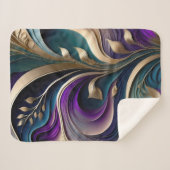 Golden Bloom - Diepe Paarse en Blauwgroen Abstract Sherpa Deken (Voorkant (horizontaal))