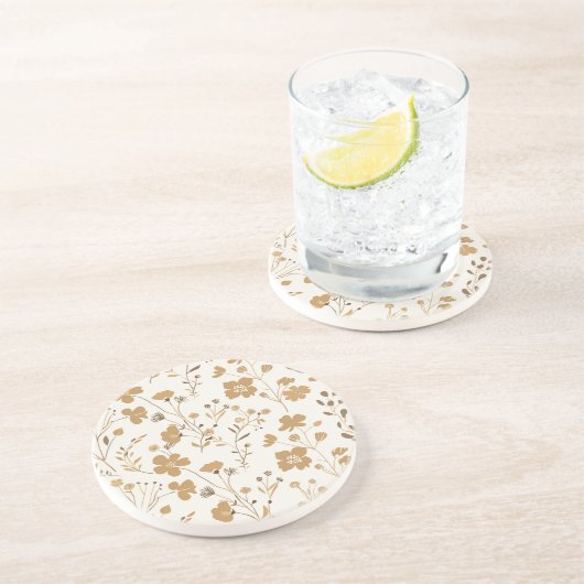 Golden Bloom Elegante Bloemen Zandsteen Onderzetter (Zijkant)