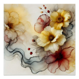 Golden Bloom Elegantie: Abstracte Bloemenserenitei Perfect Poster