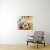 Golden Bloom Elegantie: Abstracte Bloemenserenitei Wandkleed (In Situ (horizontaal))