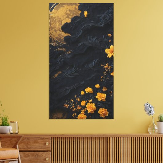 Golden Bloom Elegantie Canvas Afdruk (Insitu (Woonkamer))