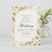 Golden Bloom Floral Lijst bruiloft Kaart (Staand voorkant)