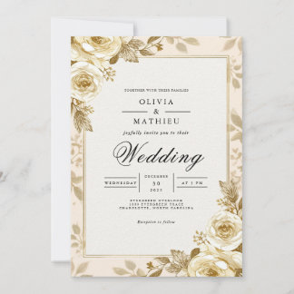Golden Bloom Floral Lijst bruiloft Kaart