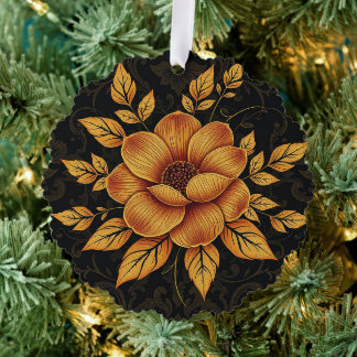 Golden Bloom Floral Ornament Kaart