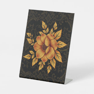 Golden Bloom Floral Reclamebord Met Voetstuk